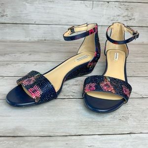 Alex Marie Blue Pink Sparkle Wedge Shoes Size 7